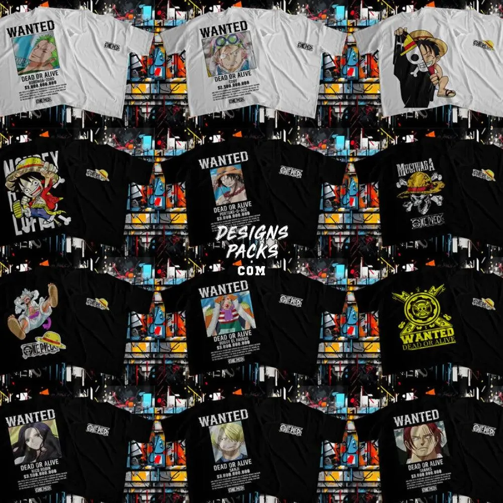 20 One Piece Wanted Streetwear Designs Bundle PNG   PSD