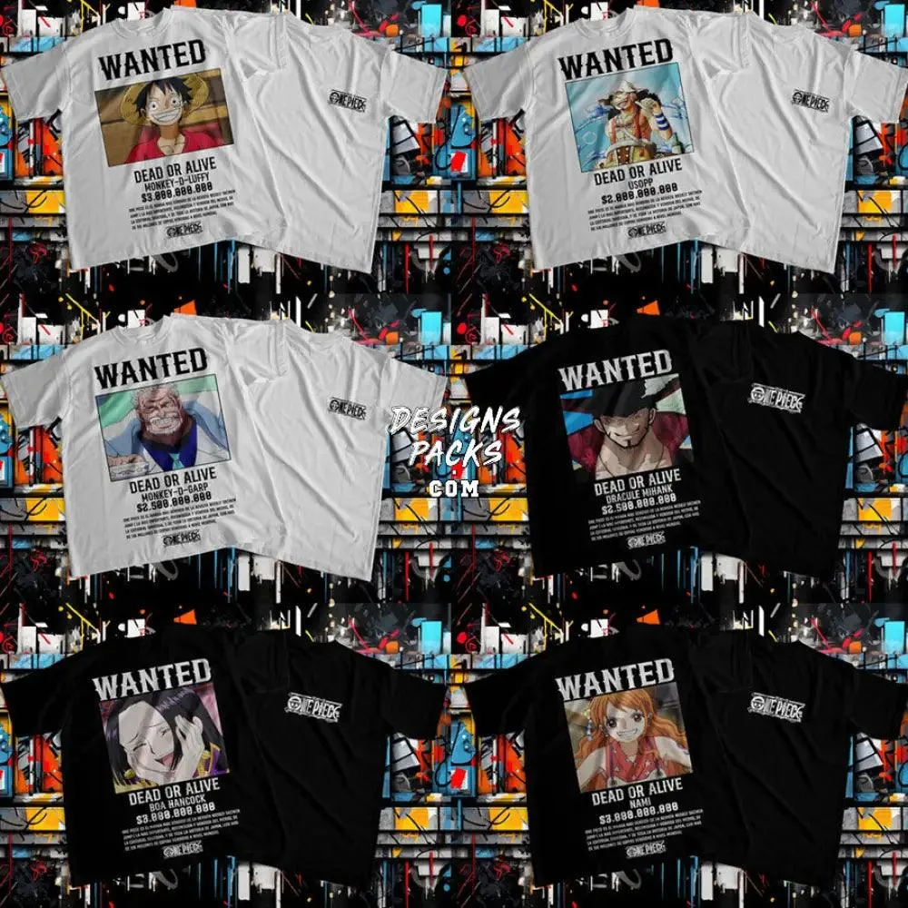 20 One Piece Wanted Streetwear Designs Bundle PNG   PSD