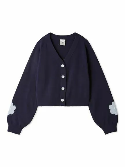 Airy Moco Flower Logo Jacquard Cropped Cardigan