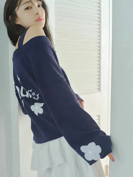 Airy Moco Flower Logo Jacquard Cropped Cardigan