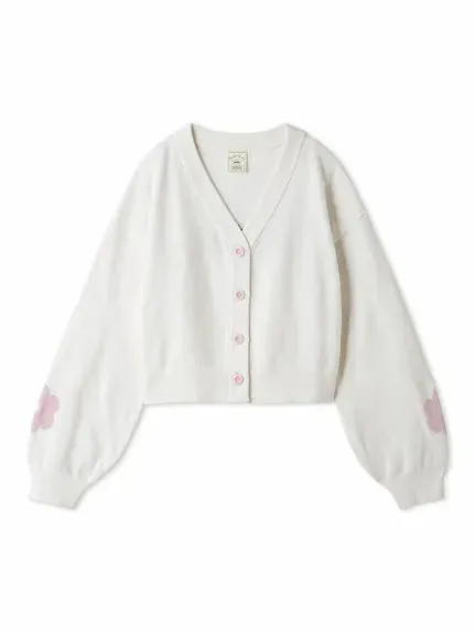 Airy Moco Flower Logo Jacquard Cropped Cardigan