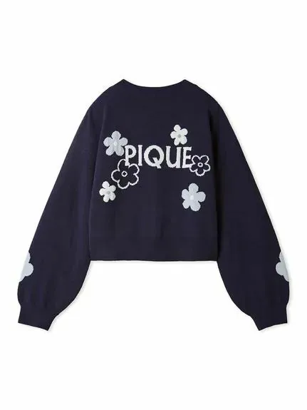 Airy Moco Flower Logo Jacquard Cropped Cardigan