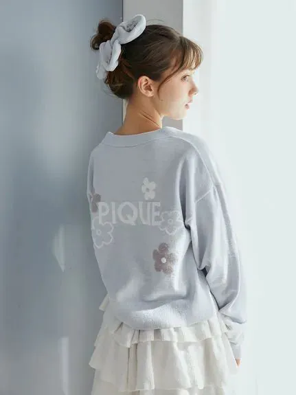 Airy Moco Flower Logo Jacquard Cropped Cardigan