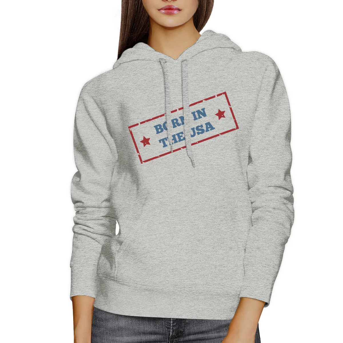 Born In The USA Unisex Graphic Hoodie Gray Round Neck Pullover Top