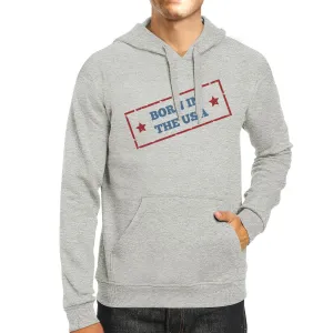 Born In The USA Unisex Graphic Hoodie Gray Round Neck Pullover Top