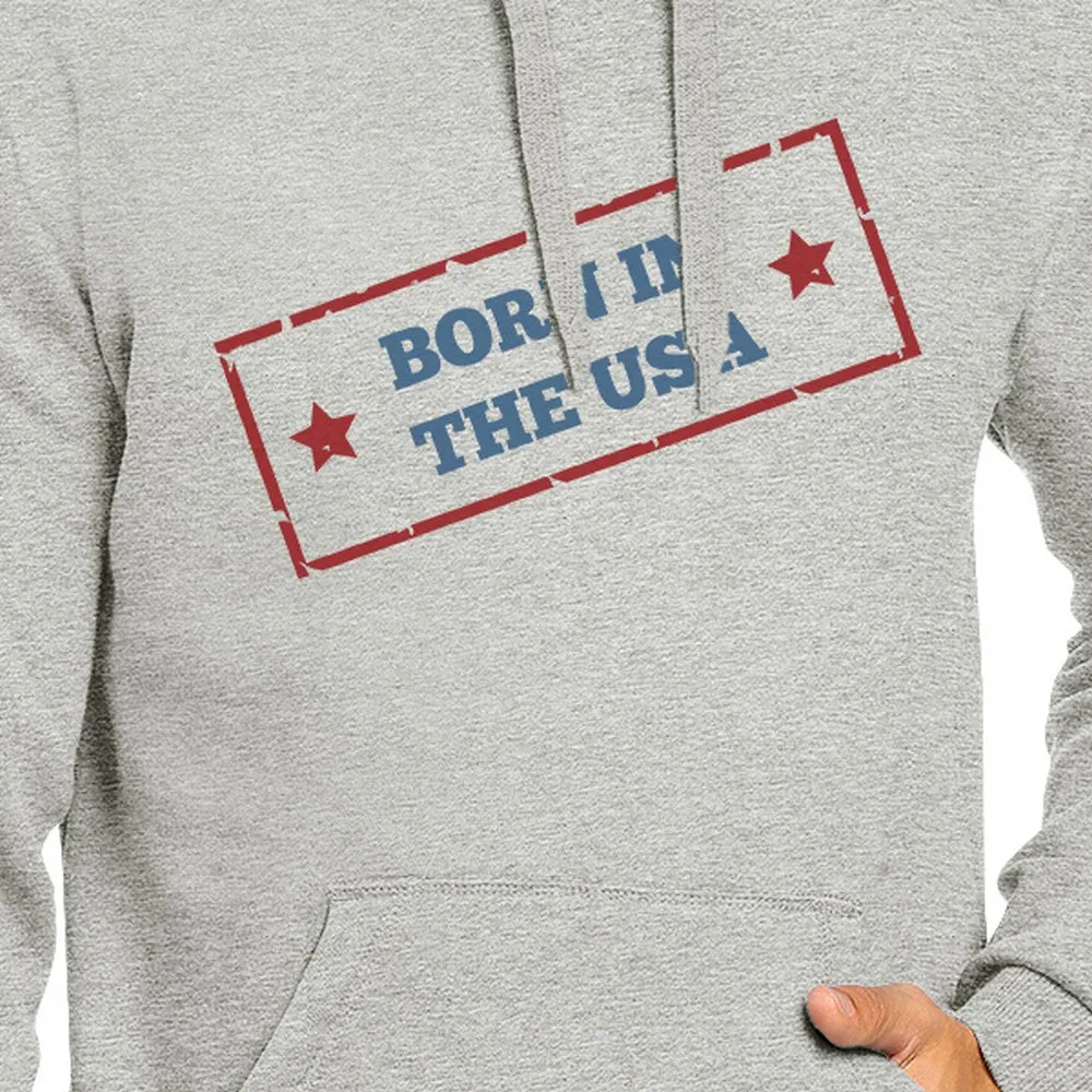 Born In The USA Unisex Graphic Hoodie Gray Round Neck Pullover Top