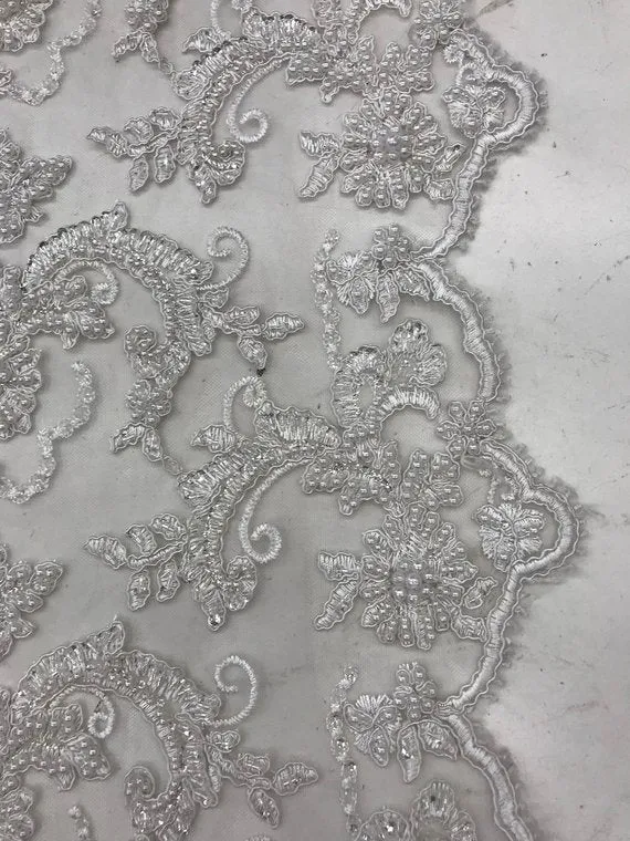 Bridal Wedding Dress Fabric - Beaded Mesh Lace