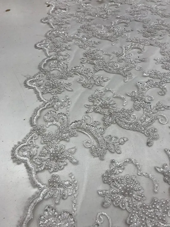 Bridal Wedding Dress Fabric - Beaded Mesh Lace