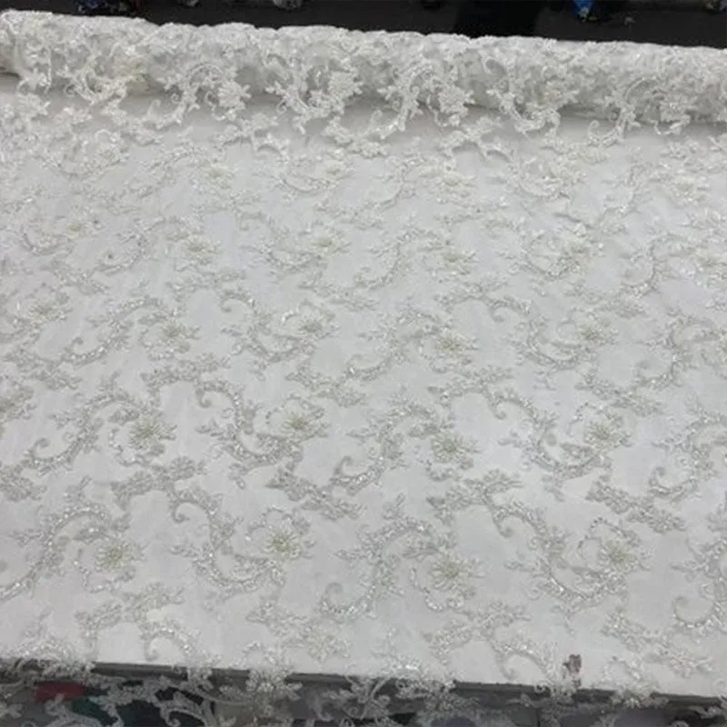 Bridal Wedding Dress Fabric - Beaded Mesh Lace