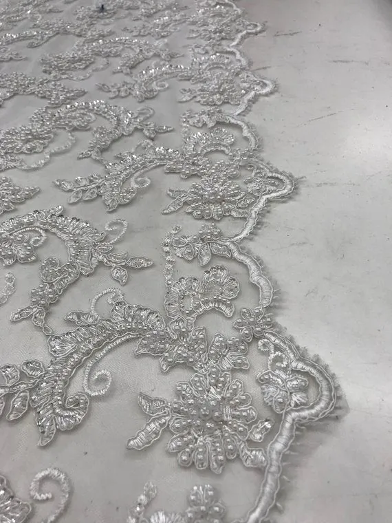 Bridal Wedding Dress Fabric - Beaded Mesh Lace