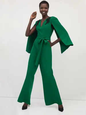 Cape-Sleeve Tie-Waist Jumpsuit