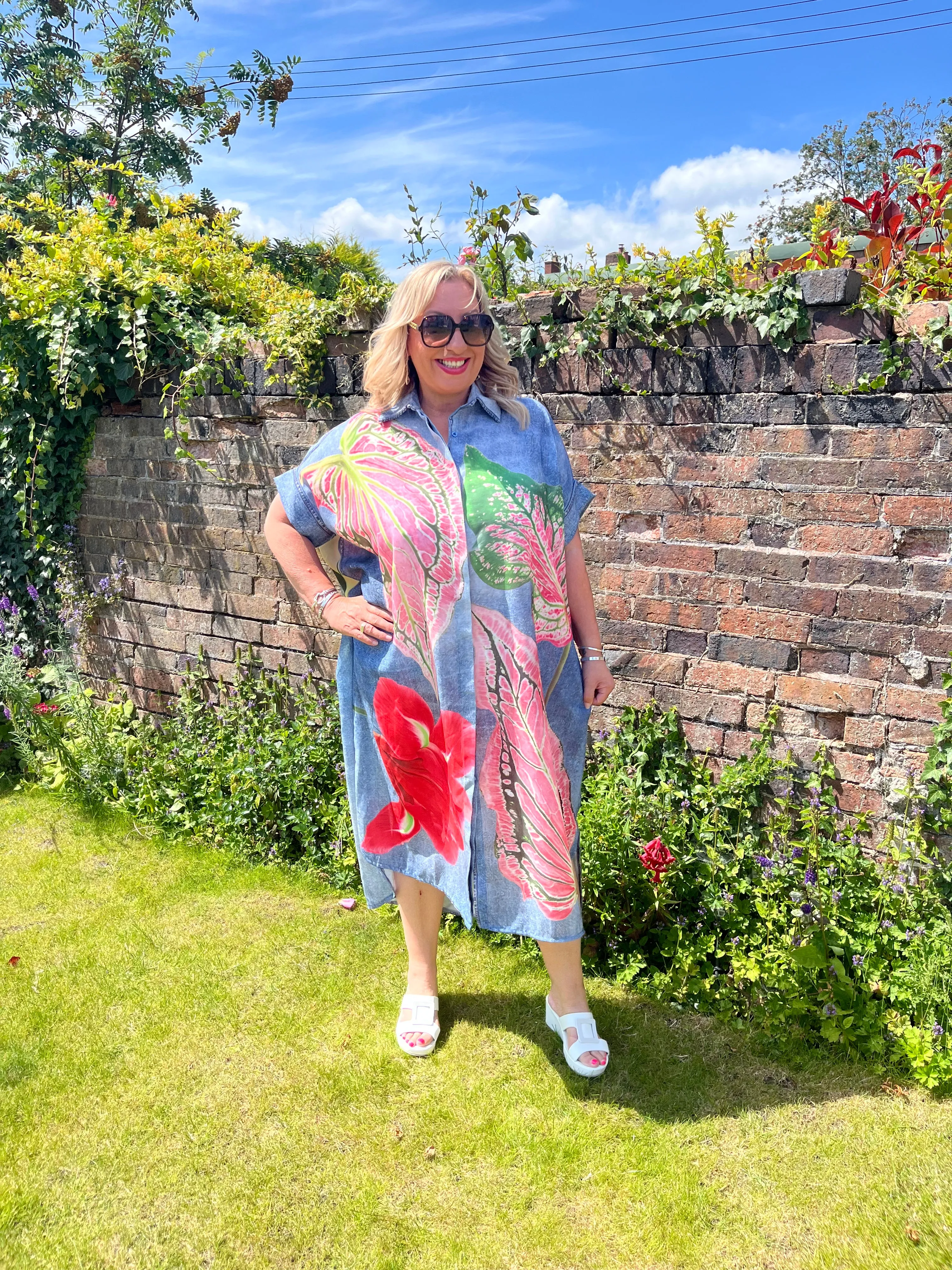 CASIE Colourful Floral Longline Shirt Dress