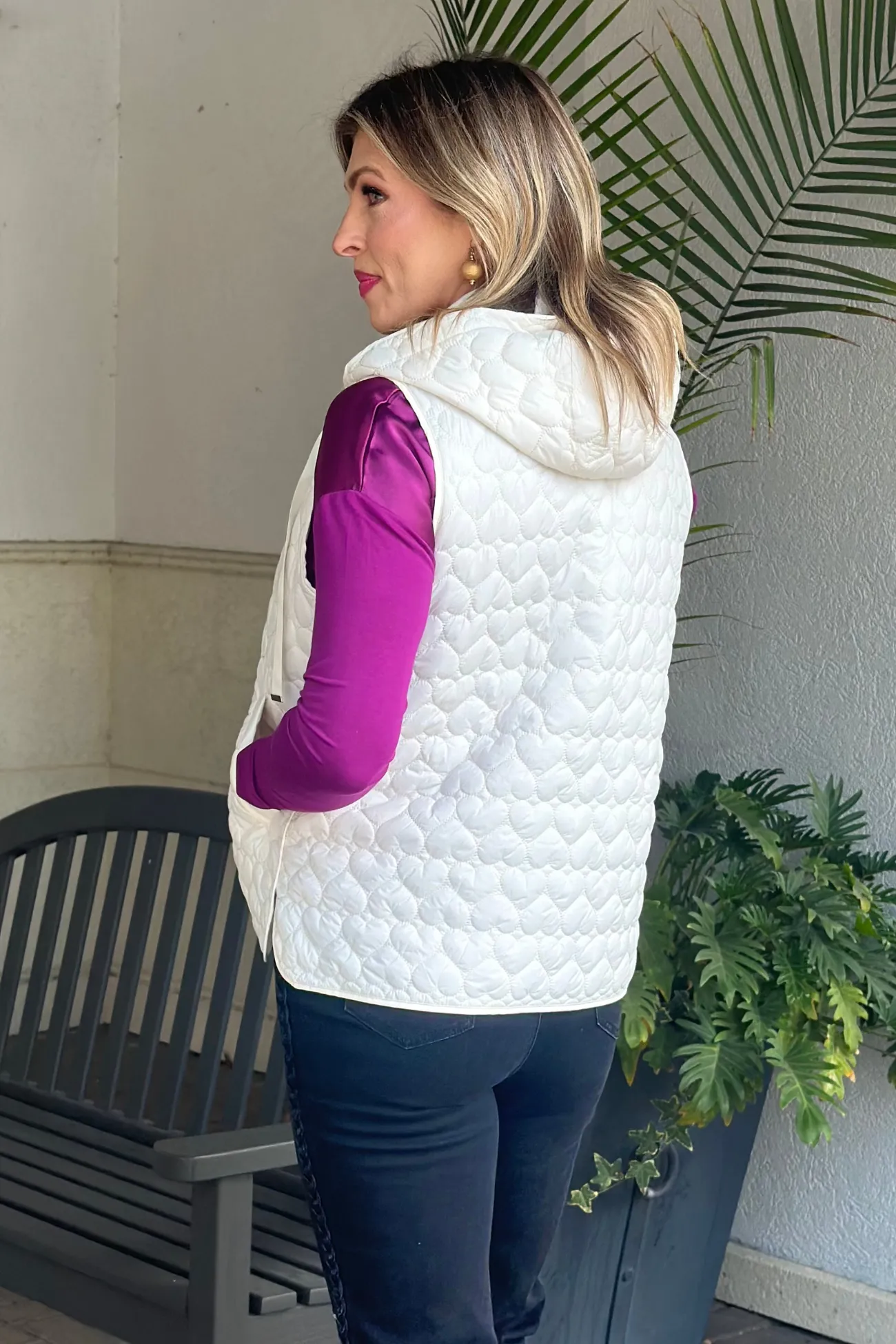 Charlie B Quilted Mini Hearts Vest-Ecru