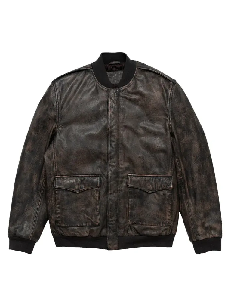 Cognac Dark Brown Bomber Leather Jacket