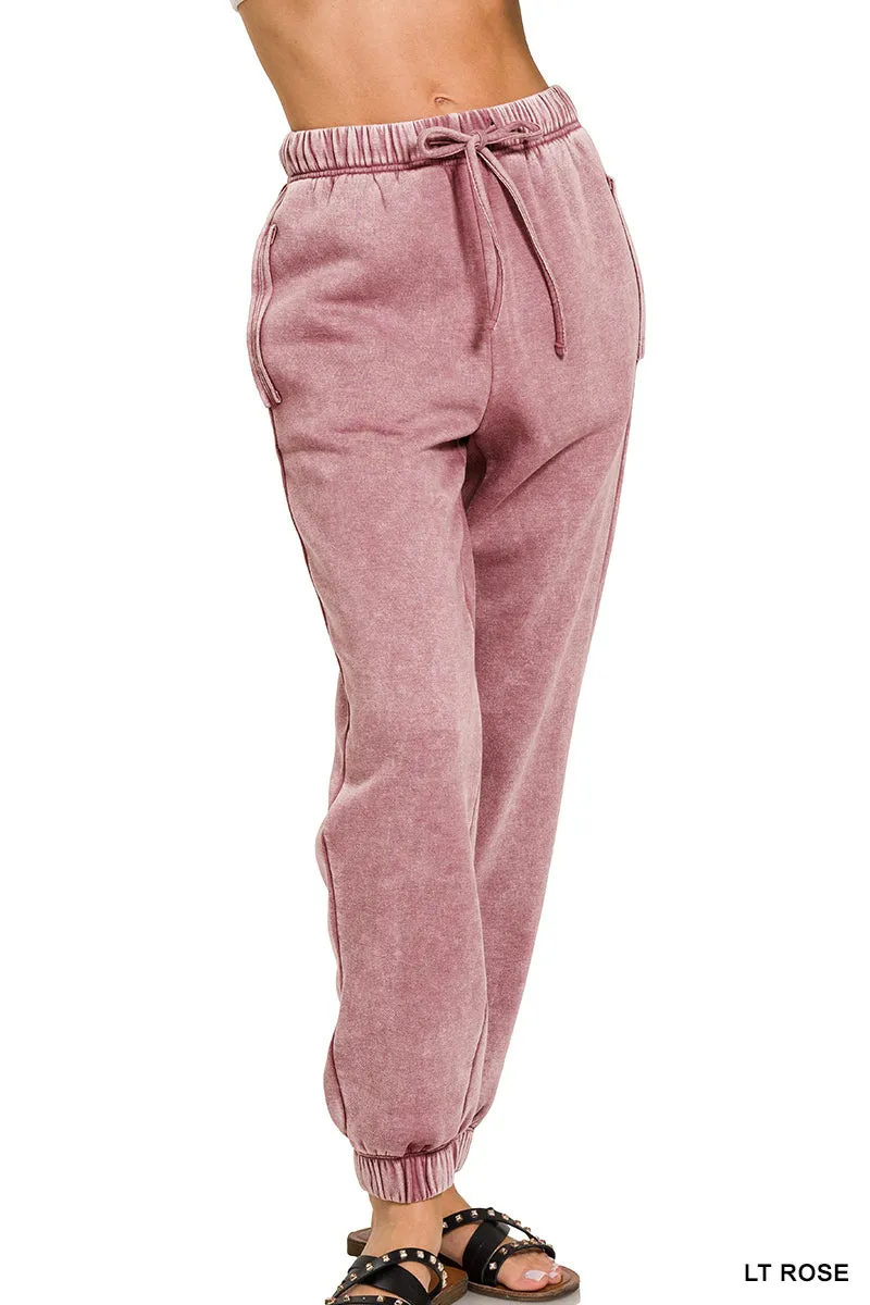 Cuffed Acid Wash Fleece Sweatpants w/ Pockets!! (12 Options)