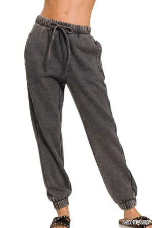 Cuffed Acid Wash Fleece Sweatpants w/ Pockets!! (12 Options)