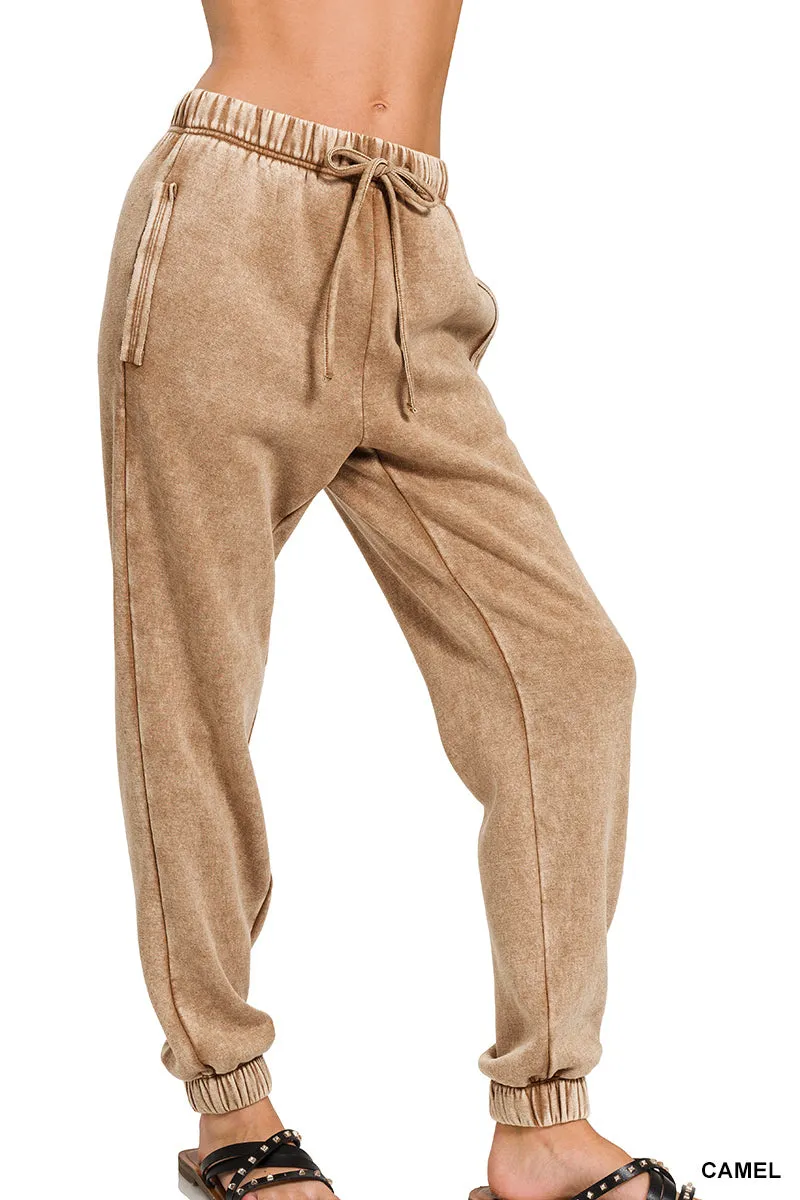 Cuffed Acid Wash Fleece Sweatpants w/ Pockets!! (12 Options)