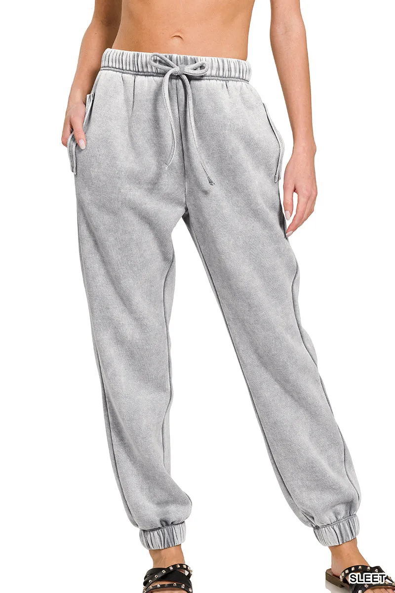 Cuffed Acid Wash Fleece Sweatpants w/ Pockets!! (12 Options)