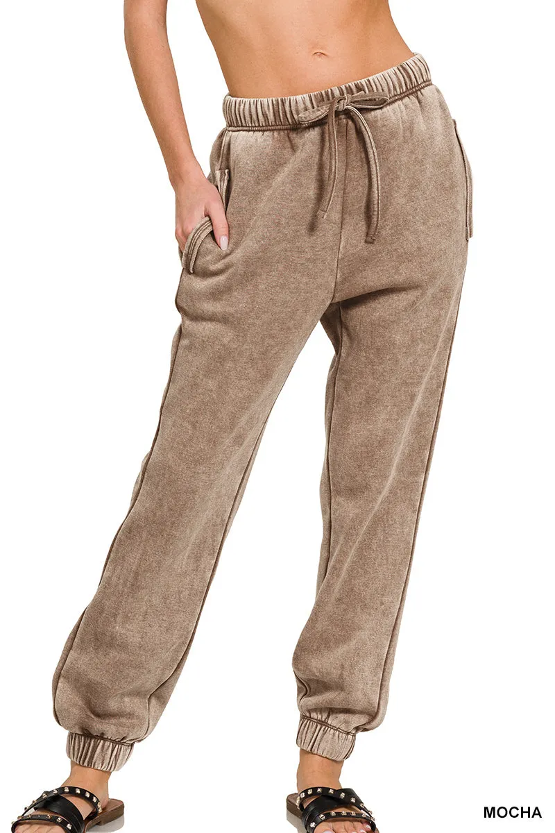 Cuffed Acid Wash Fleece Sweatpants w/ Pockets!! (12 Options)