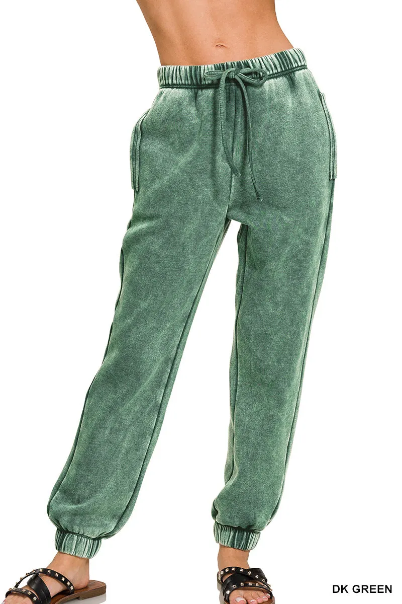 Cuffed Acid Wash Fleece Sweatpants w/ Pockets!! (12 Options)