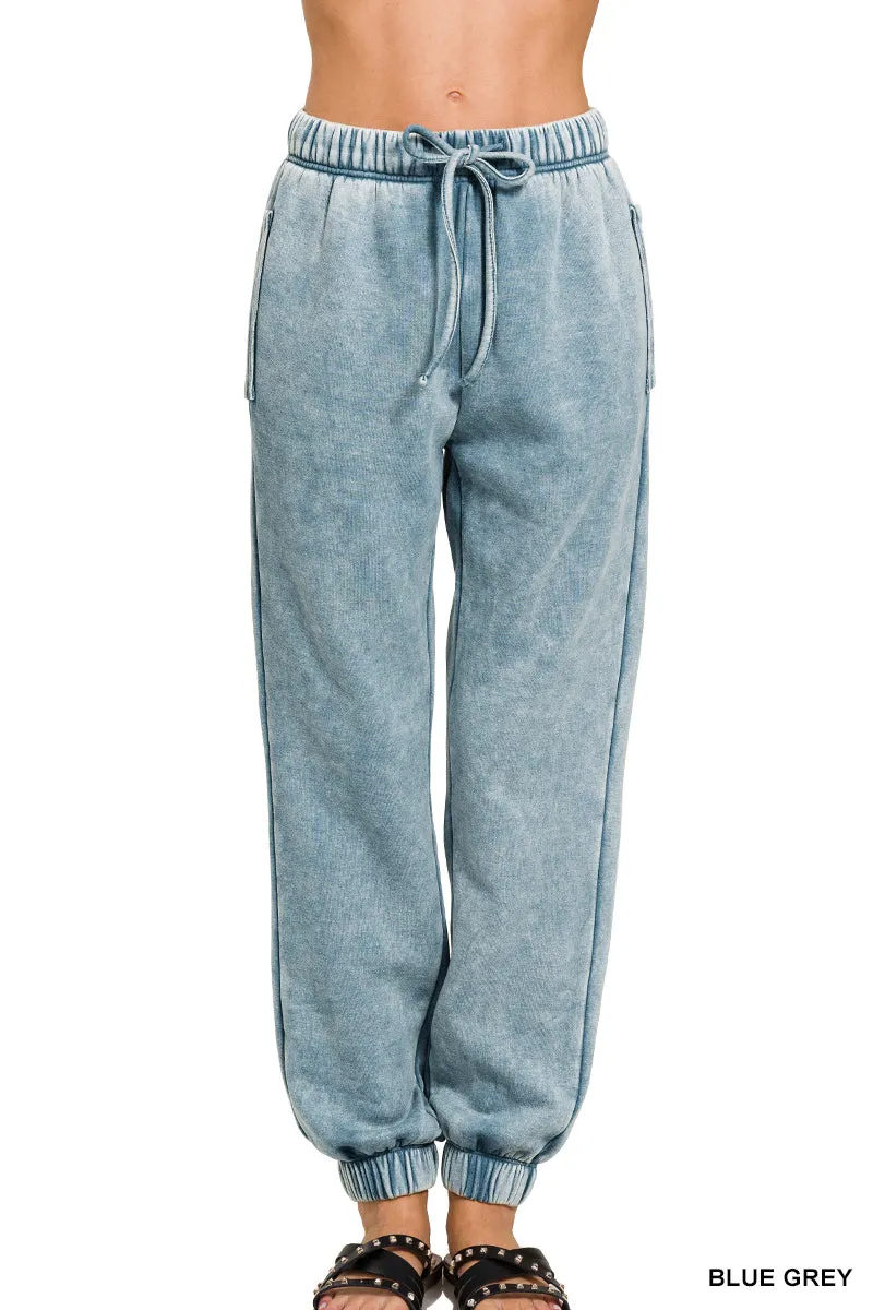 Cuffed Acid Wash Fleece Sweatpants w/ Pockets!! (12 Options)