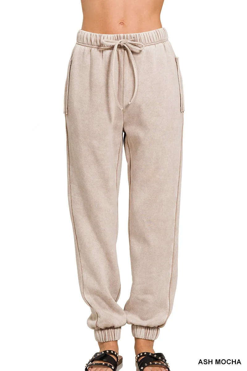 Cuffed Acid Wash Fleece Sweatpants w/ Pockets!! (12 Options)