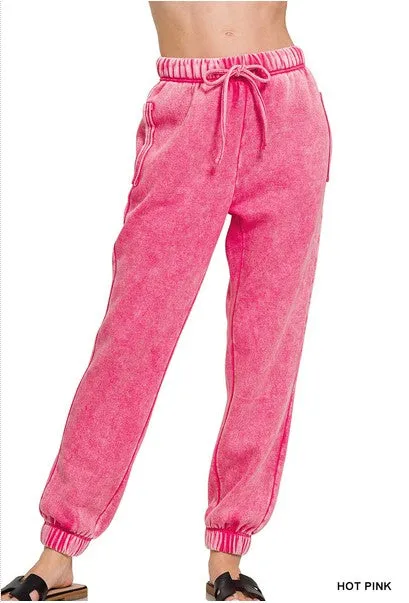 Cuffed Acid Wash Fleece Sweatpants w/ Pockets!! (12 Options)