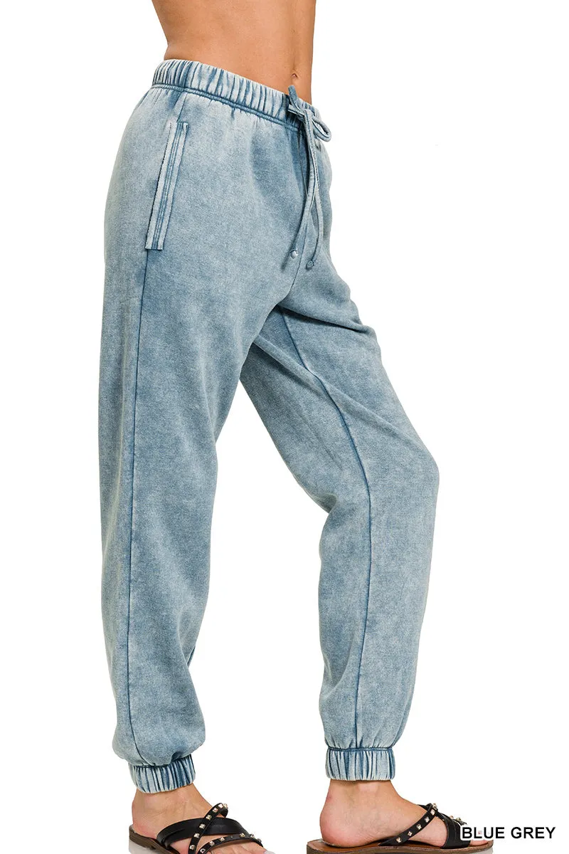 Cuffed Acid Wash Fleece Sweatpants w/ Pockets!! (12 Options)