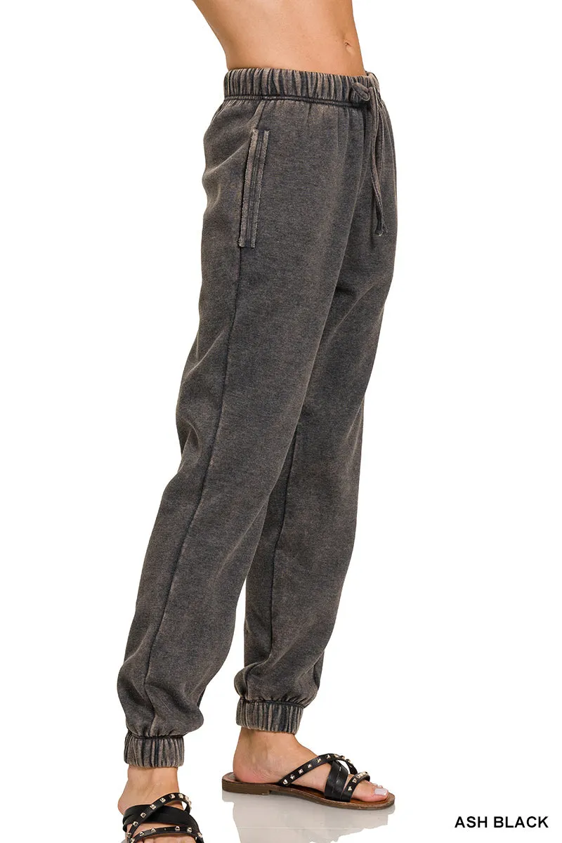 Cuffed Acid Wash Fleece Sweatpants w/ Pockets!! (12 Options)