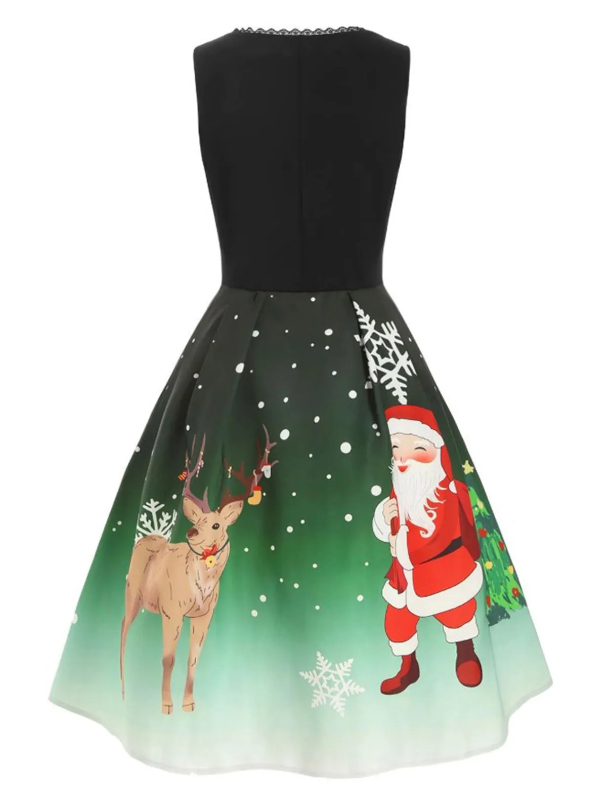 Dark Green 1950s Lace Up Christmas Dress