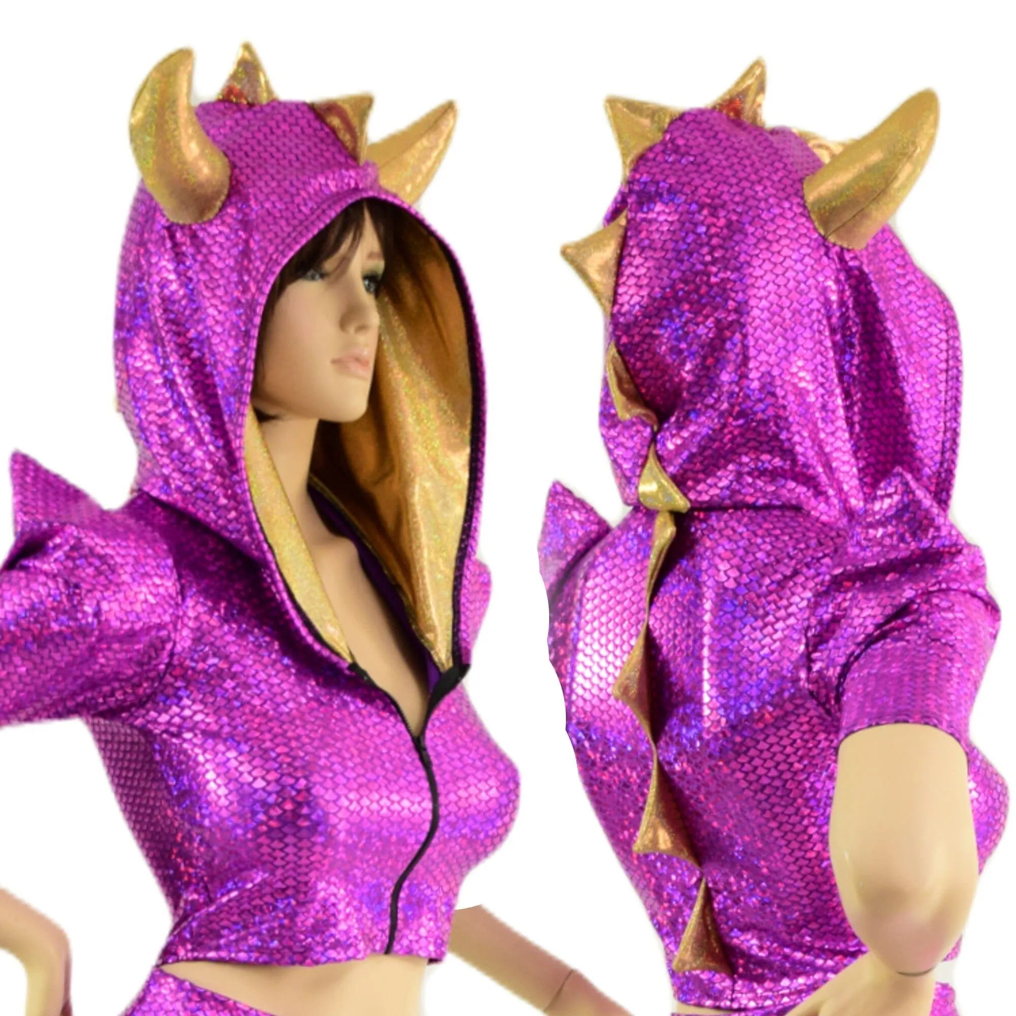 Dragon Tail Skirt & Crop Hoodie Set with Horns