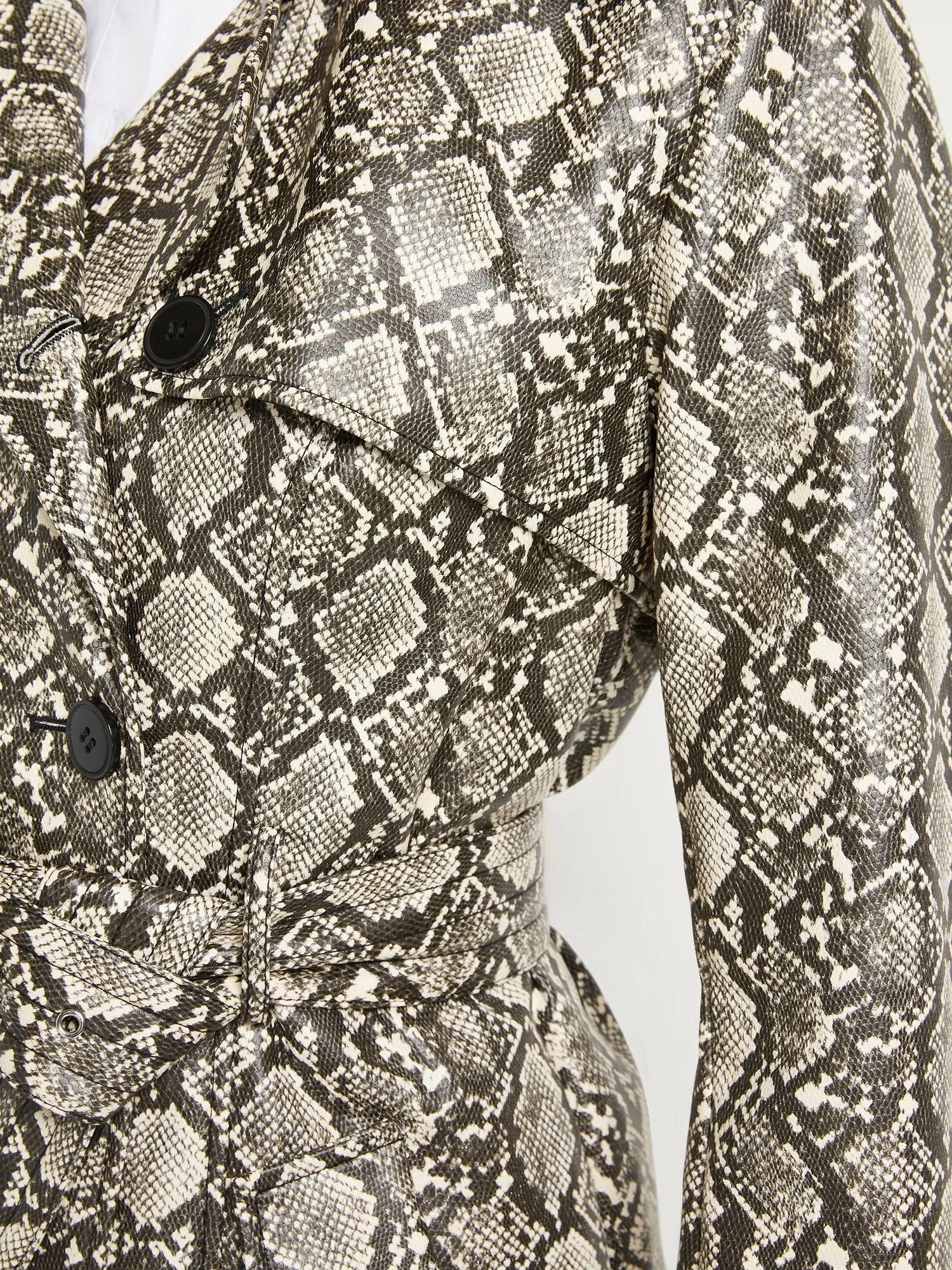 Faux-Leather Snake-Print Trench Coat