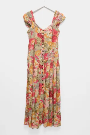 FLORAL VISCOSE MAXI VINTAGE DRESS