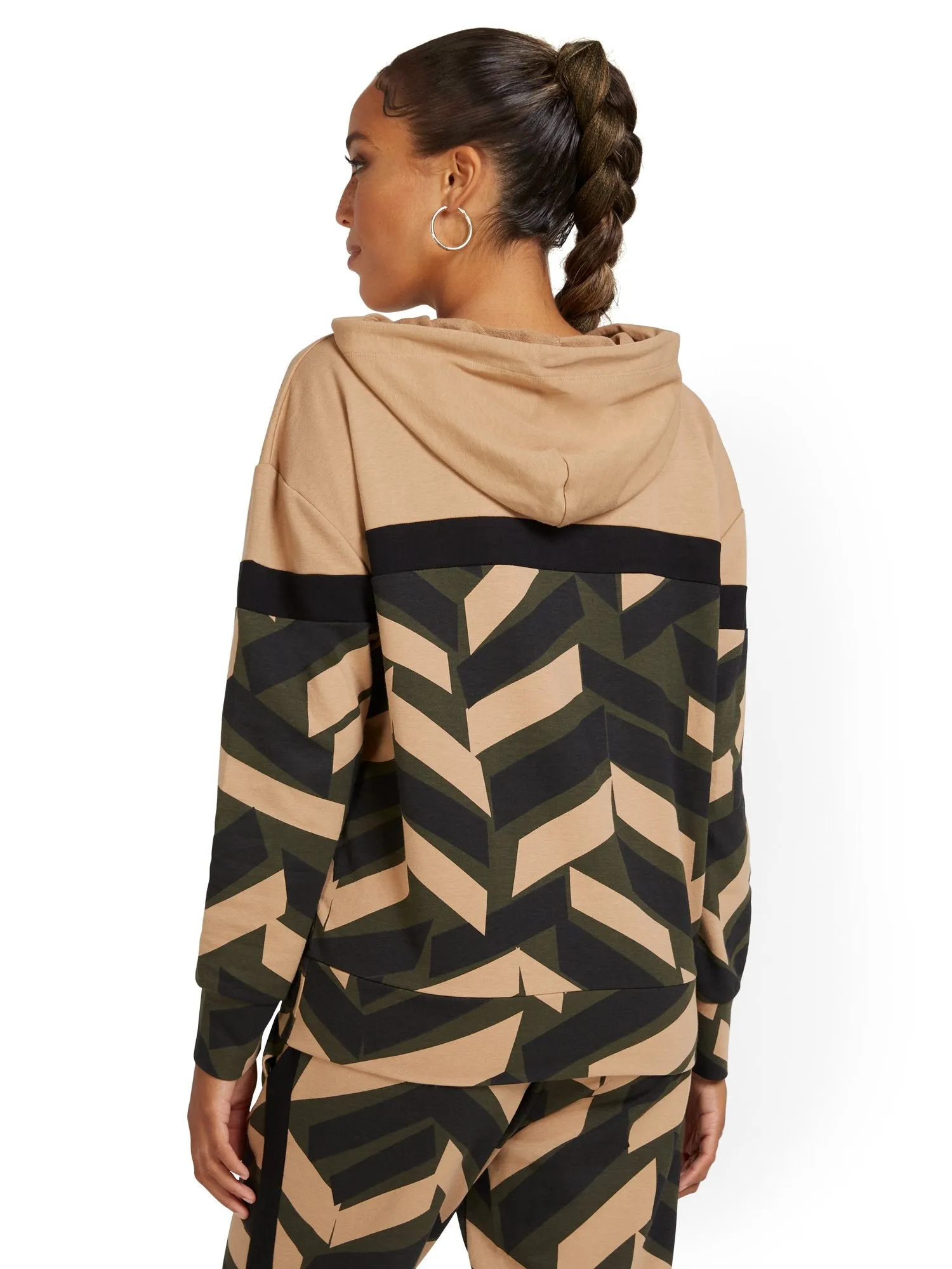 Geometric-Print French Terry Pullover Hoodie