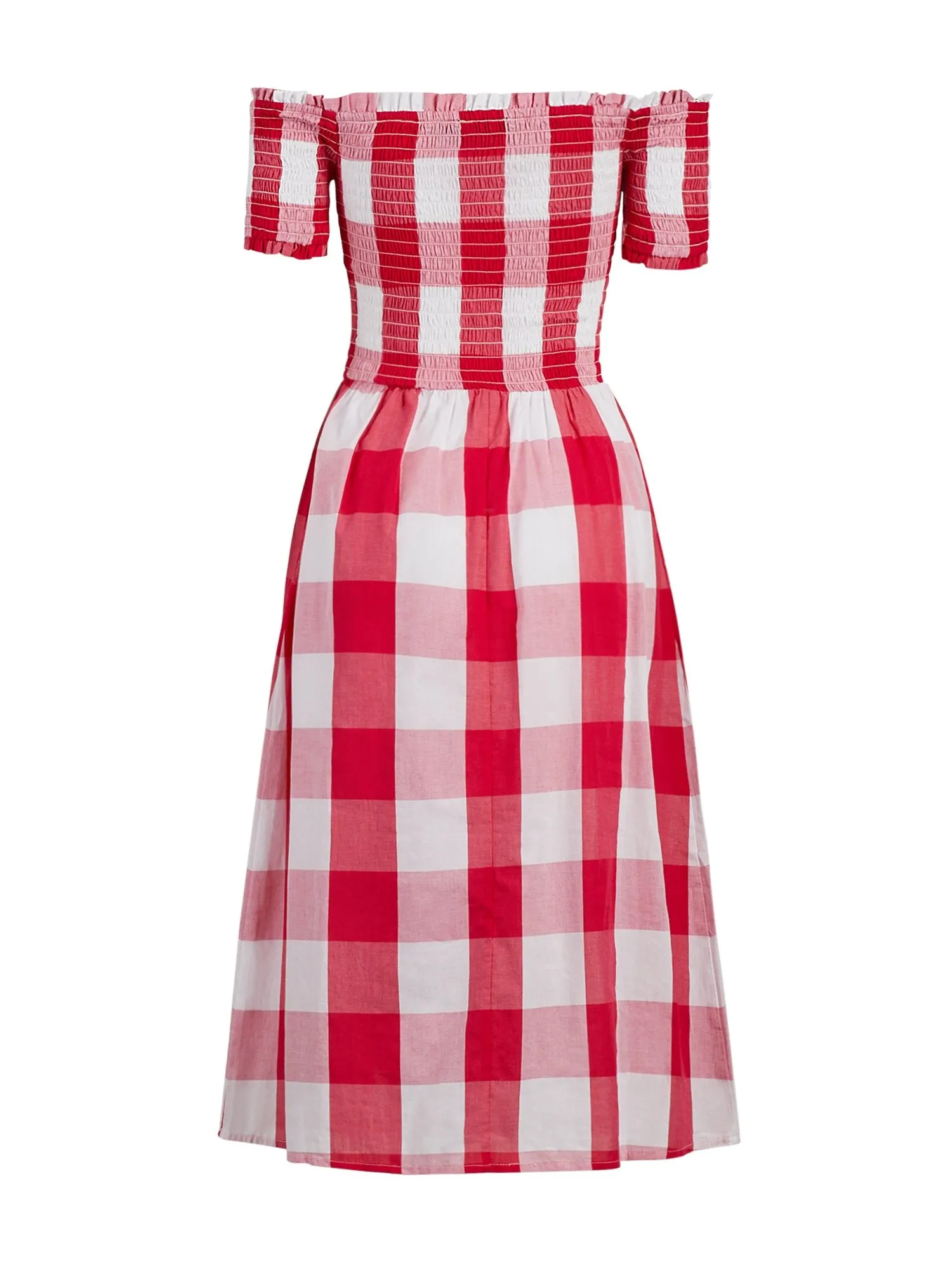 Gingham Smocked Off The Shoulder Dress