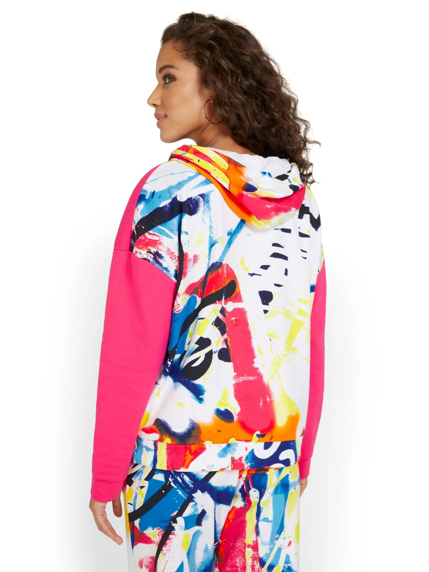 Graffiti-Print Colorblock French Terry Pullover Hoodie