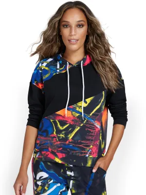 Graffiti-Print Colorblock French Terry Pullover Hoodie