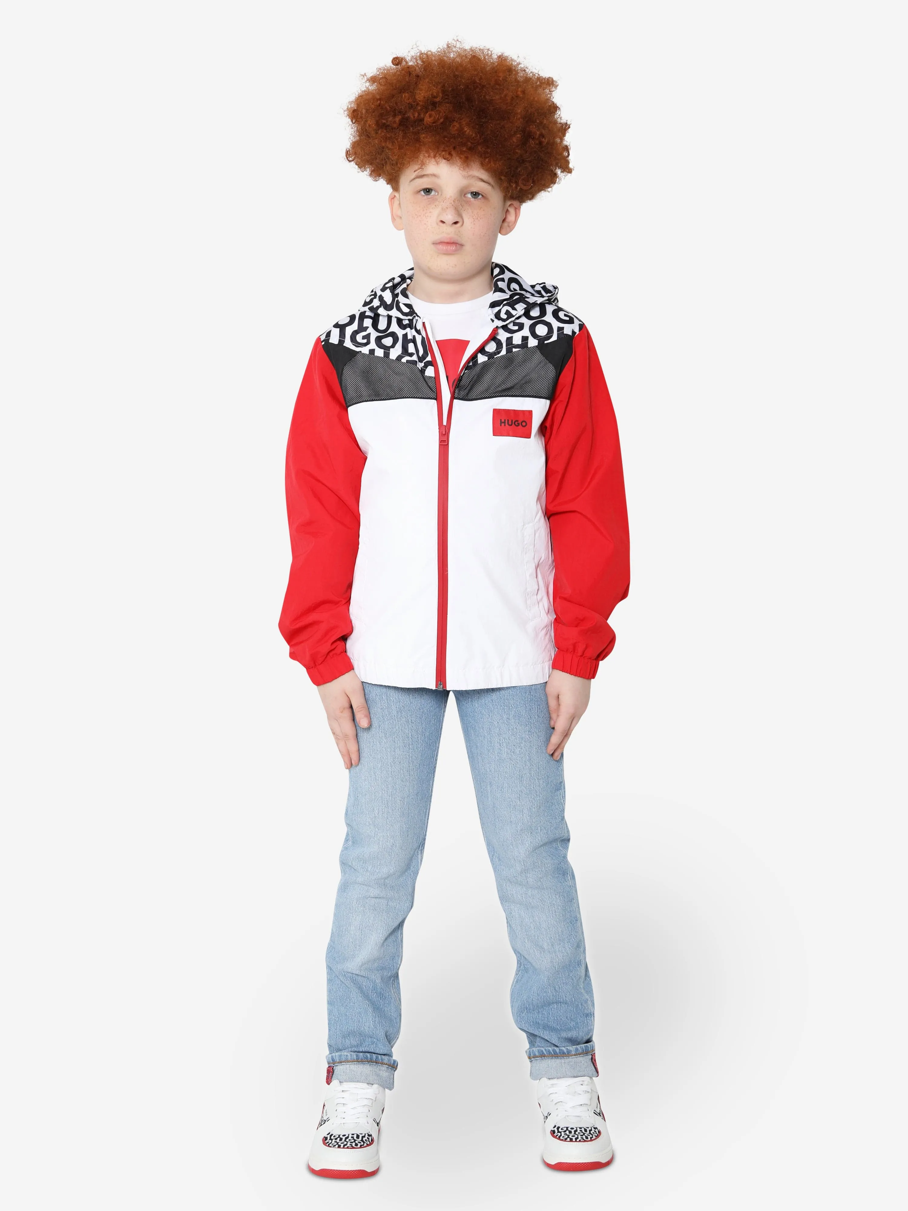 Hugo Boys Hooded Windbreaker in Red