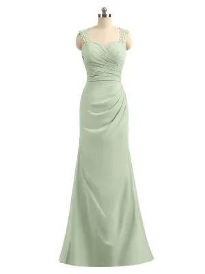 Lace Appliqued Strap Sheath Open Back Dress Dusty Sage