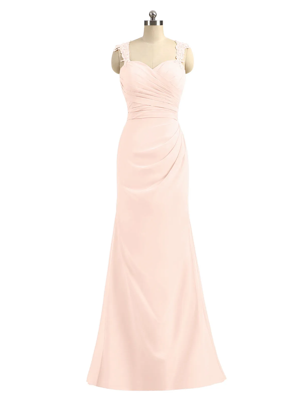 Lace Appliqued Strap Sheath Open Back Dress Pearl Pink Plus Size