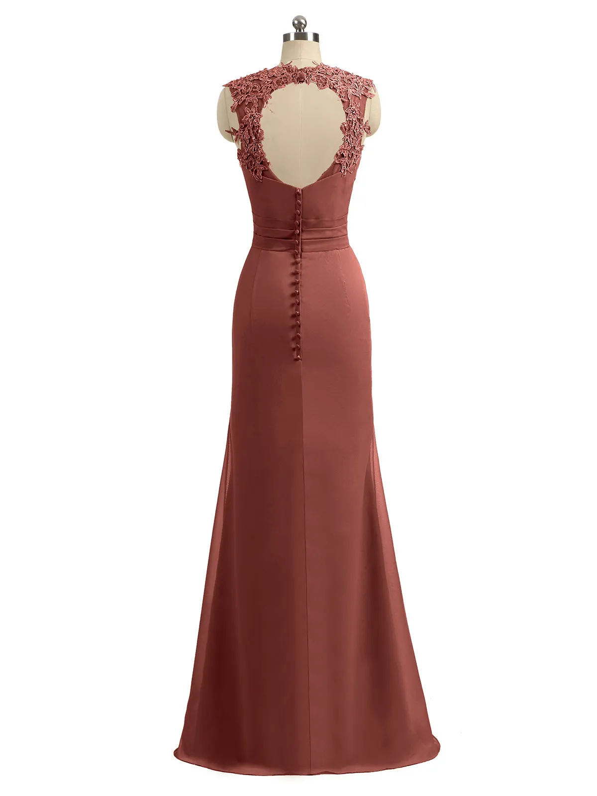 Lace Appliqued Strap Sheath Open Back Dress Terracotta Plus Size