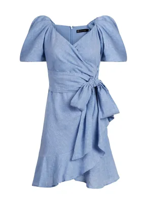 Linen-Blend Wrap Dress