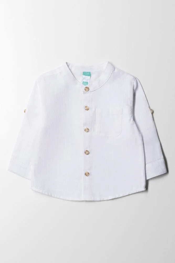 Mandarin Collar Long Sleeve Shirt White