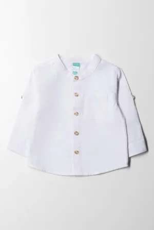 Mandarin Collar Long Sleeve Shirt White