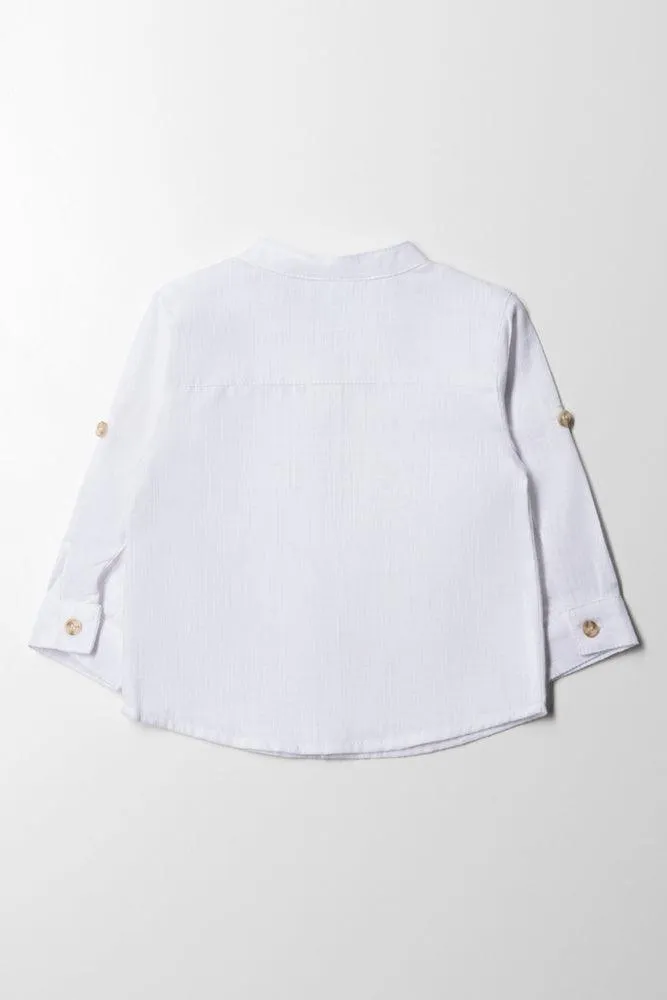 Mandarin Collar Long Sleeve Shirt White