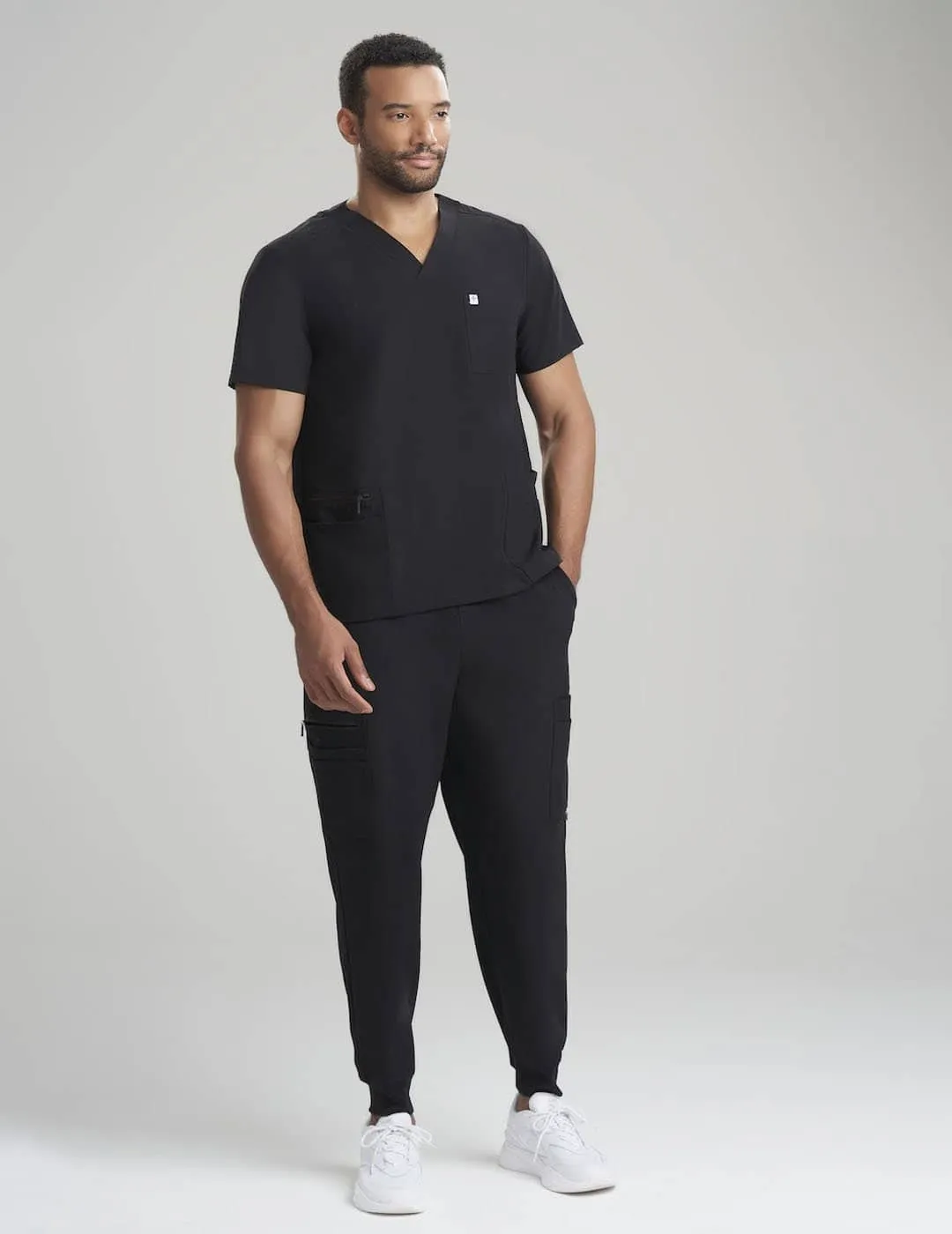 Mens 10-Pocket Jogger Scrub Pants - Black