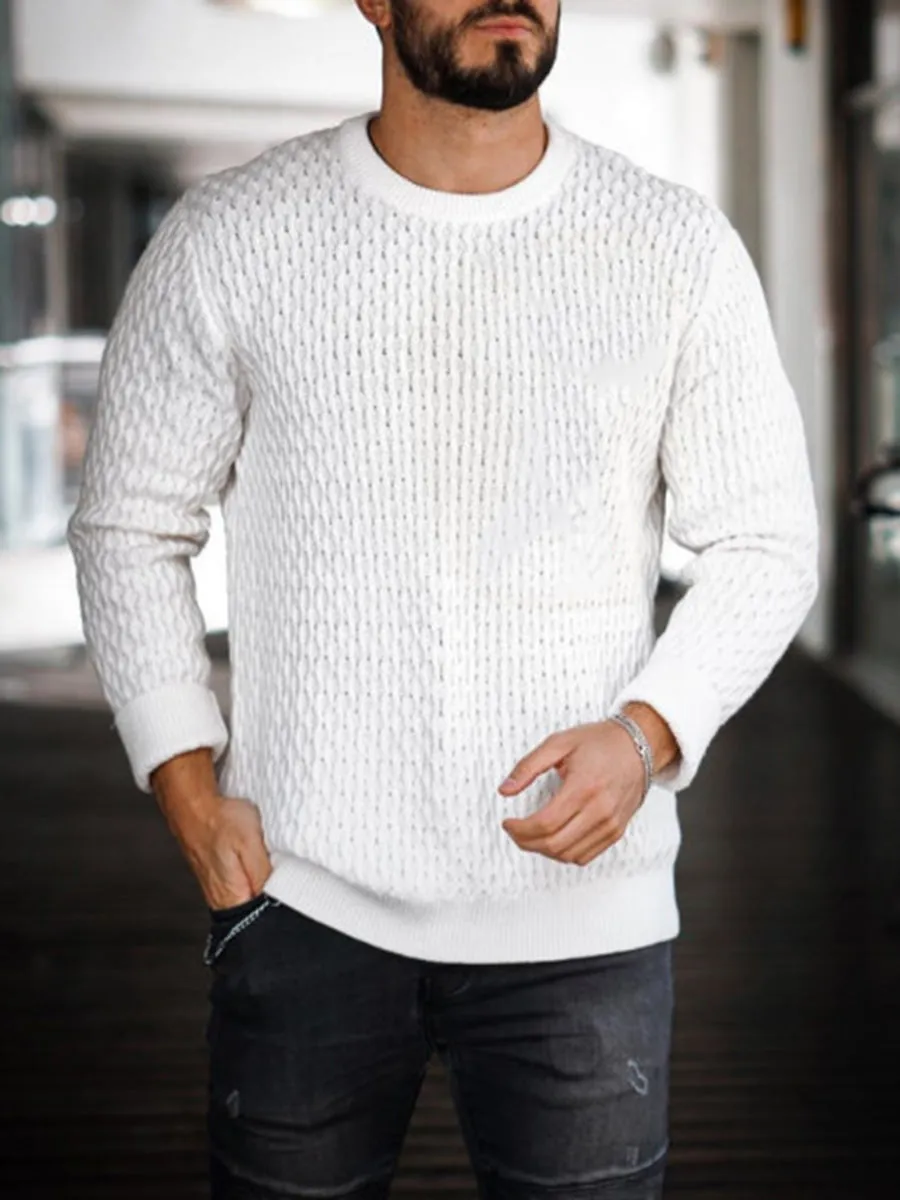 Men'S Fashion Round Neck Slim Warm Sweater