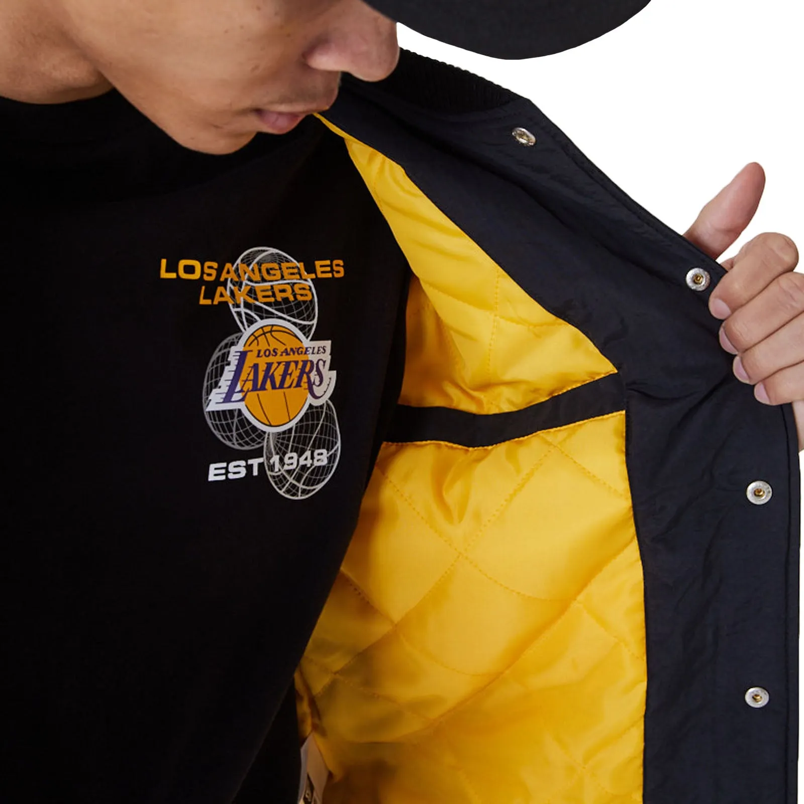 New Era LA Lakers NBA Team Logo Bomber Jacket - Black