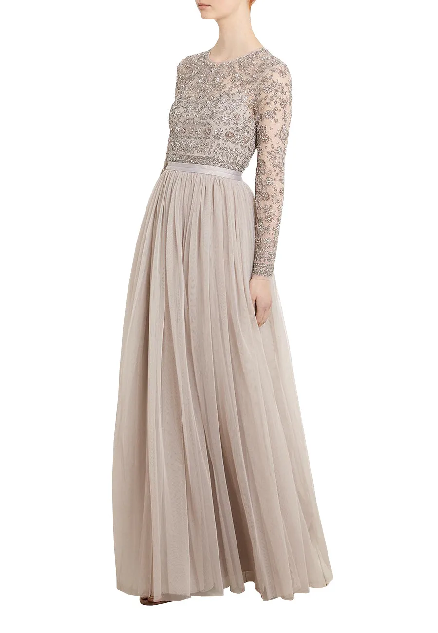 Nude Andromeda Long Sleeves Embellished Maxi Dress