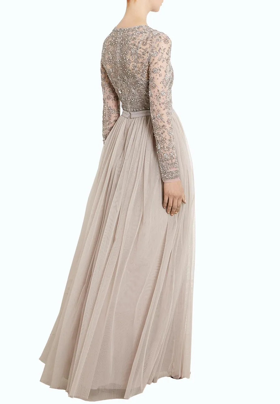 Nude Andromeda Long Sleeves Embellished Maxi Dress